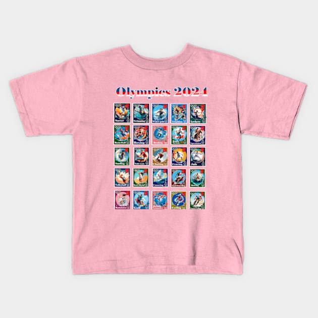 2024 Olympics Commemorative Postage Stamps Kids T-Shirt by enyeniarts